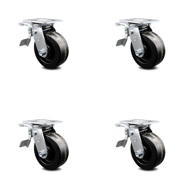 5 Inch Phenolic Caster Set with Roller Bearings and Total Lock Brakes SCC